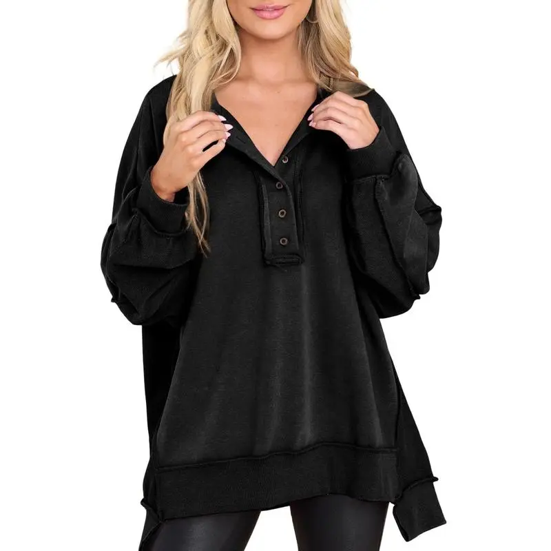 Women's Oversized Button Henley Sweatshirts