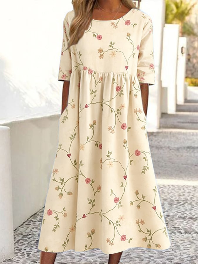 Women's Vintage Floral Art Print Dress- Fast Shipping