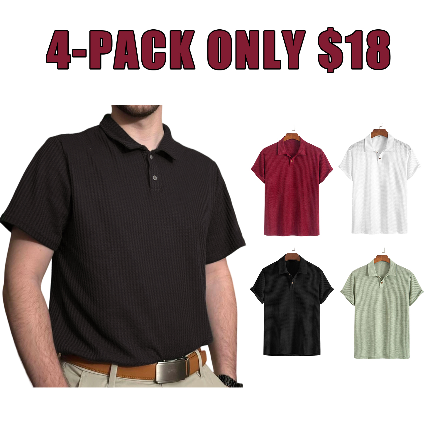 Men’s Summer Jacquard Knit Polo Shirt — Casual Short Sleeve Top