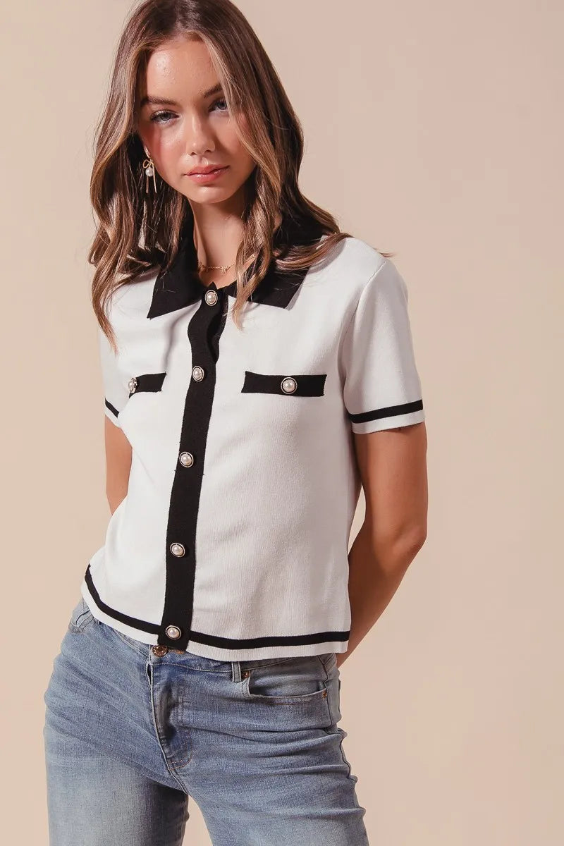 Button Down Knitted Sweater Shirt Top