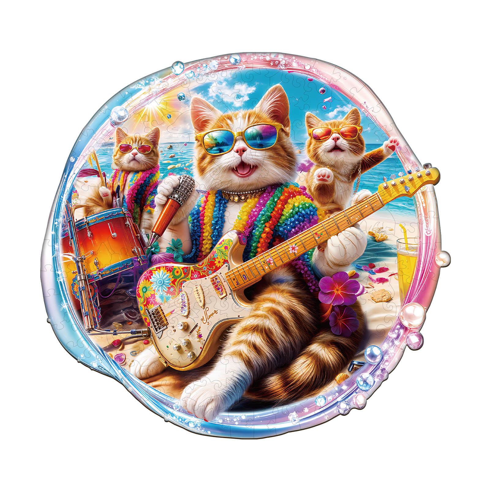 BEACHBAND CATS Wooden Jigsaw Puzzle