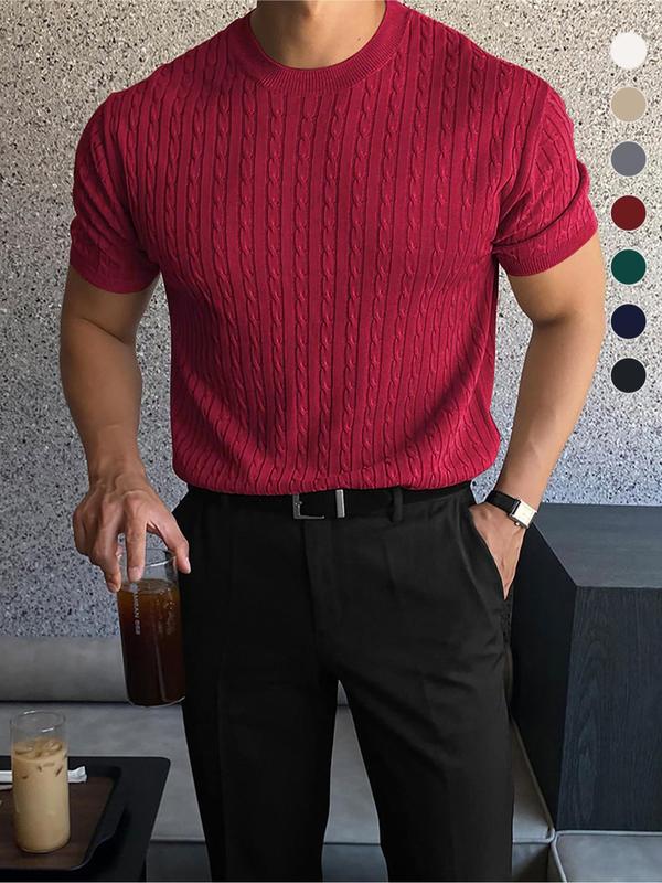 Men’s Slim Cable Knit Crew Neck Top – Lightweight Casual Knit for Spring & Summer