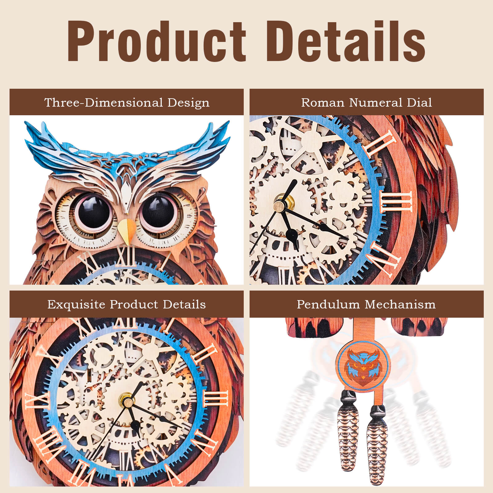 Owl – DIY Wooden Clock, 3D Puzzle Craft Kit