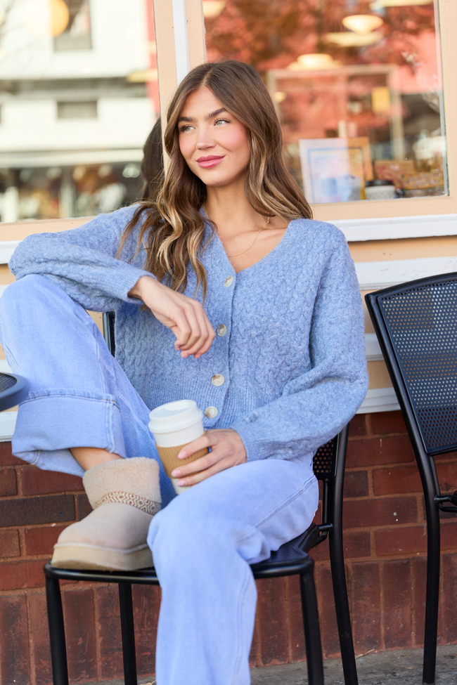 Heather Blue V-Neck Sweater Cardigan SALE