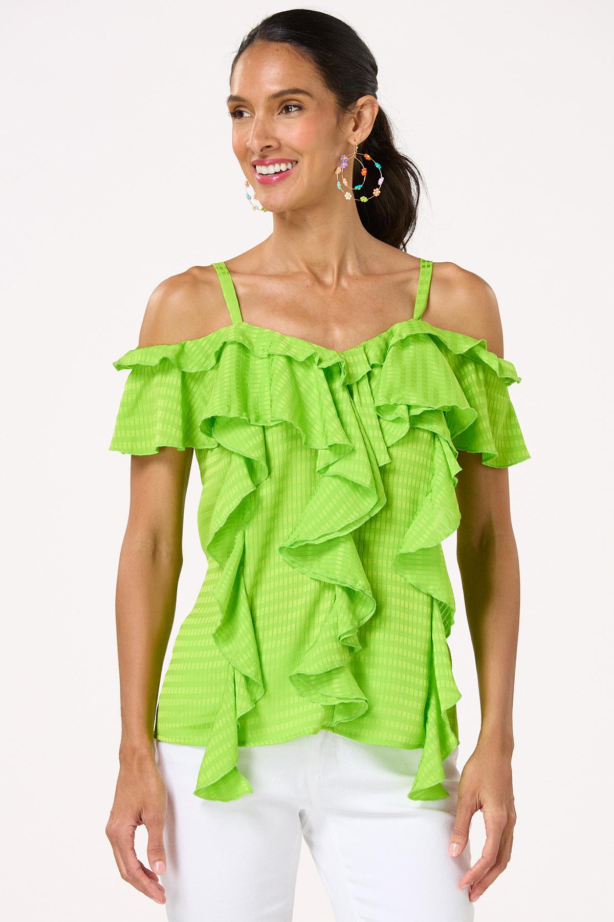 Lime Ruffled Check Tank