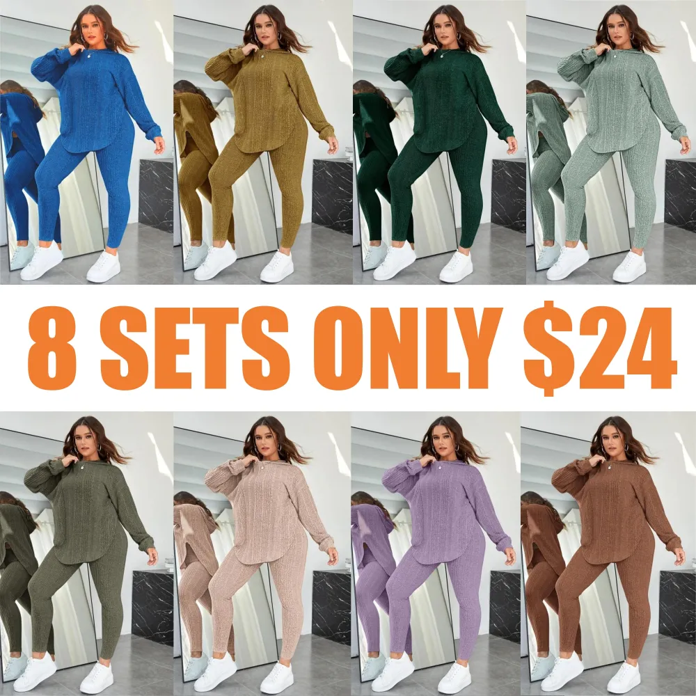 Plain Split Curved Hem Hoodie & Leggings Lounge Two-piece Set