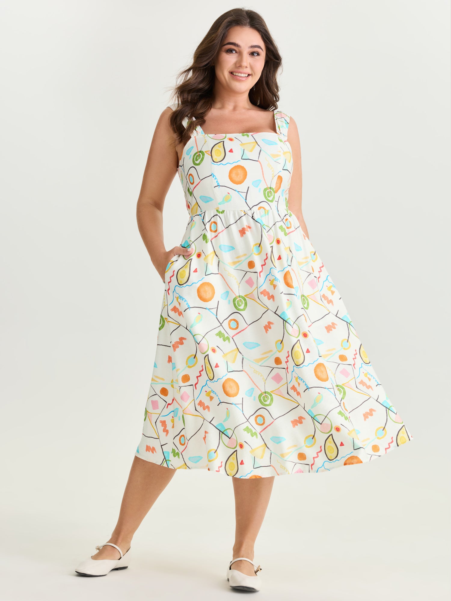 Supersoft Playful Abstract Print Midi Dress