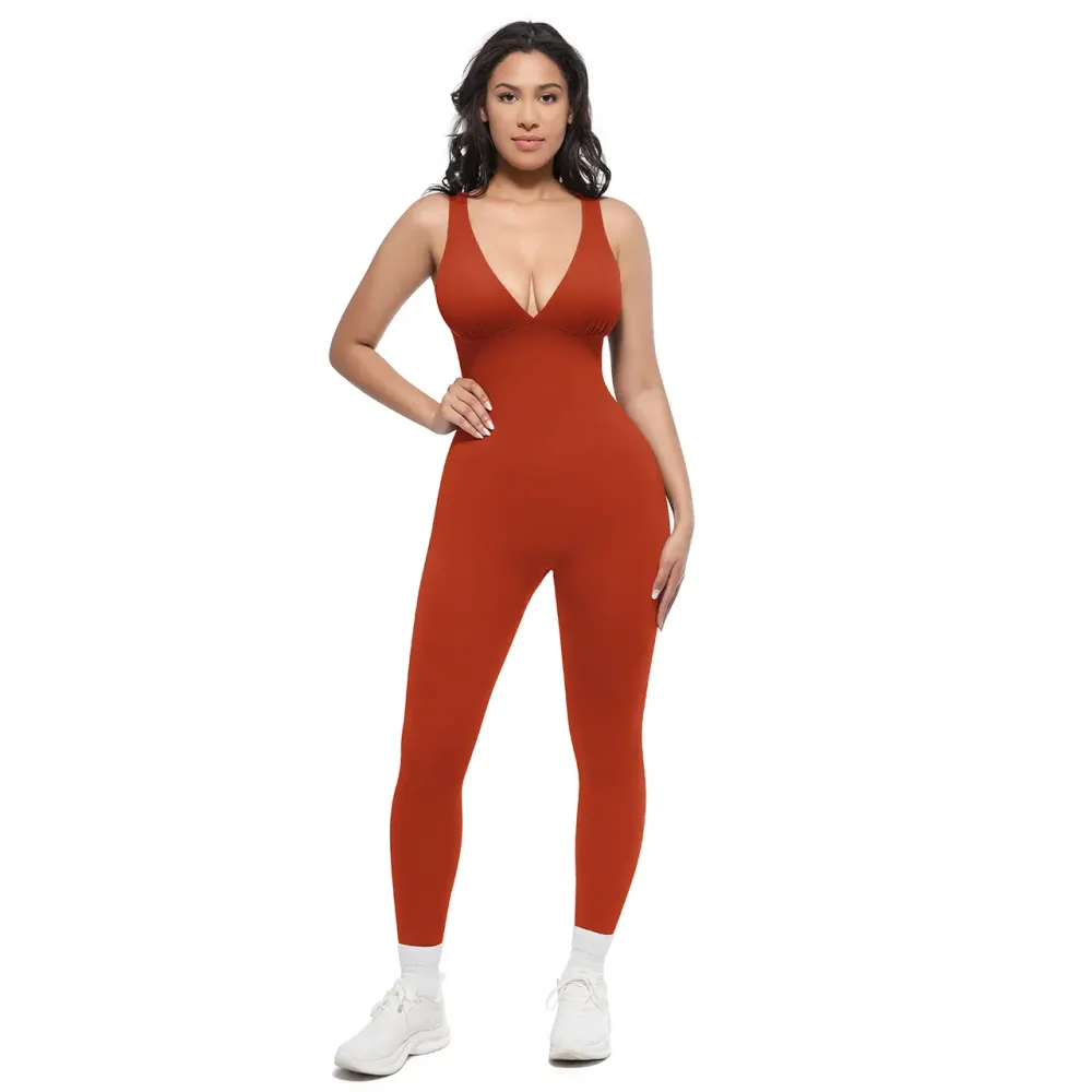 Deep V-neck shapewear bodysuit with breast support