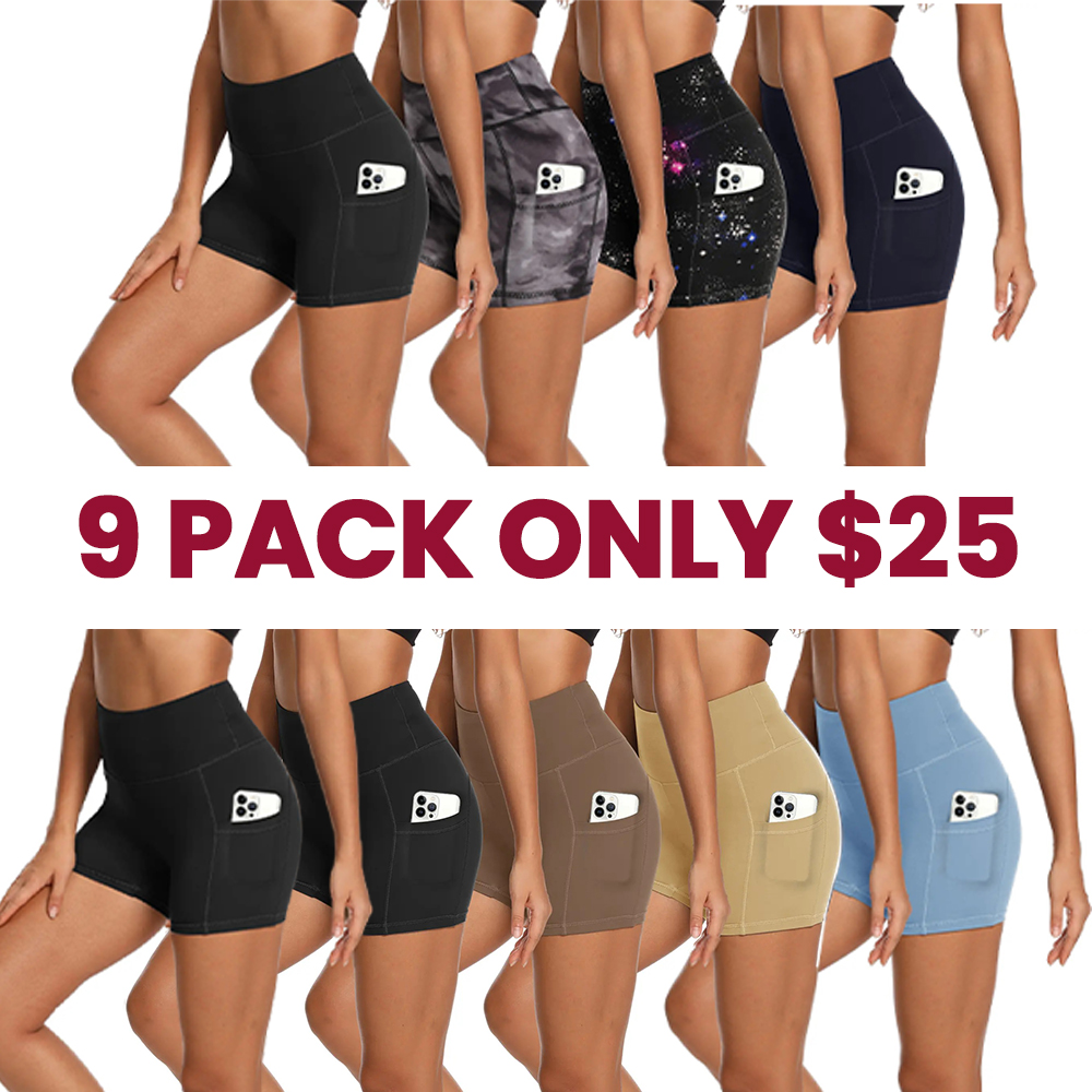 Women's High Waisted 1/3 Pack Biker Shorts with Pockets, 5