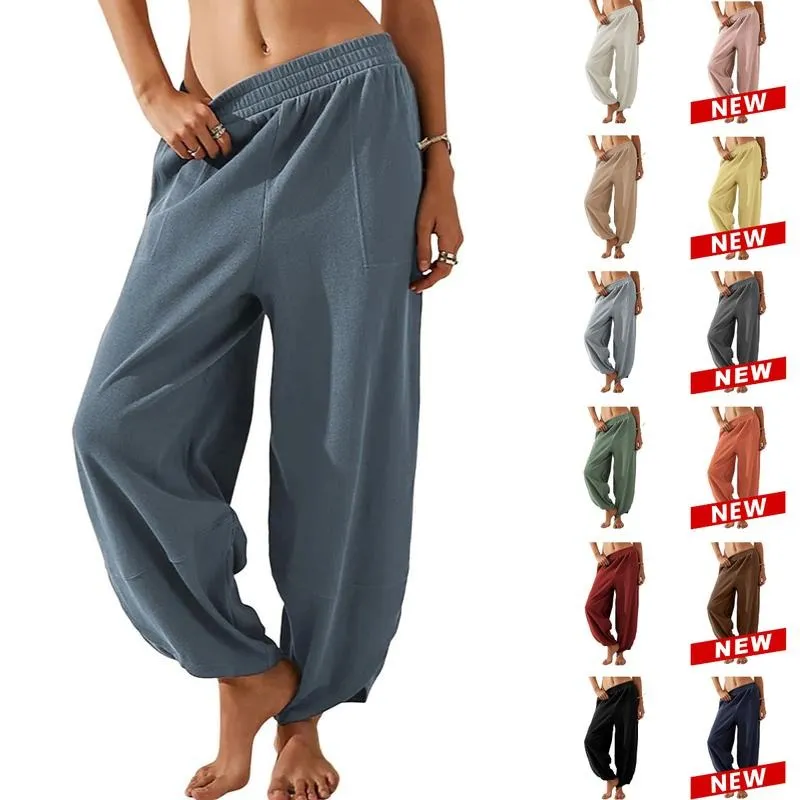 Women's Baggy Wideleg Pants Casual Elastic Waisted Palazzo Harem Pants