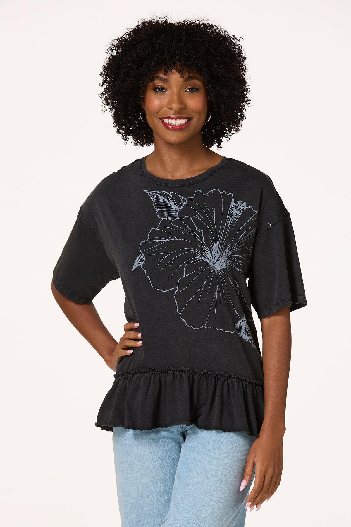 Hibiscus Flower Oversized Flounce Top