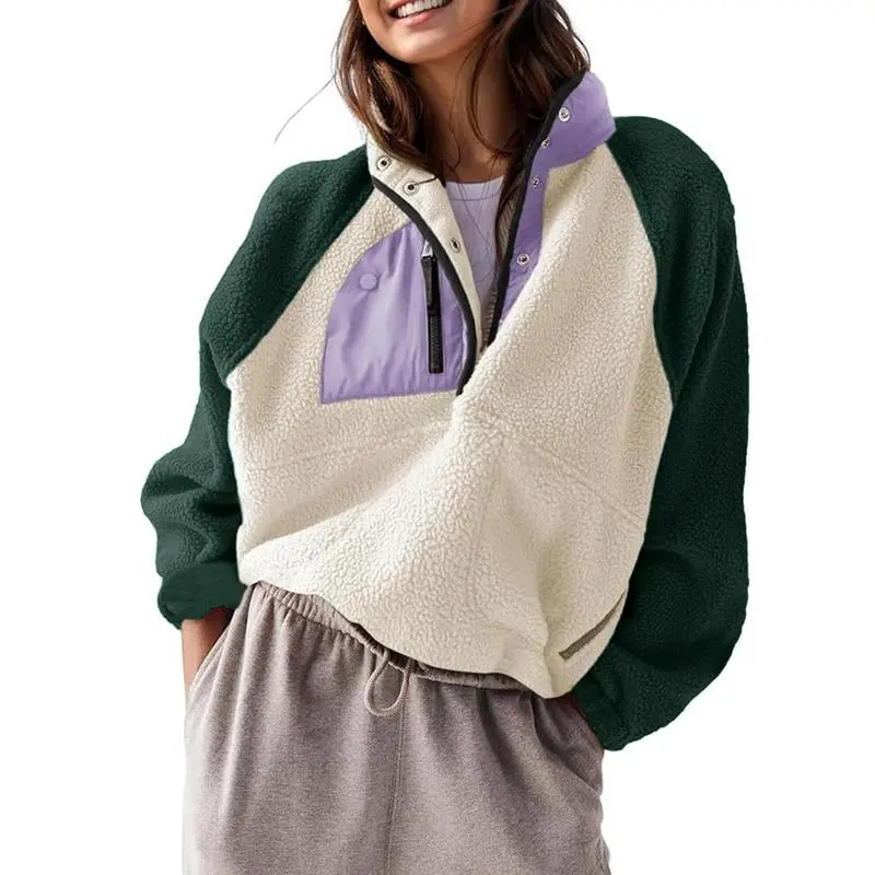 Women’s Cropped Fleece Sherpa Jacket with Pockets