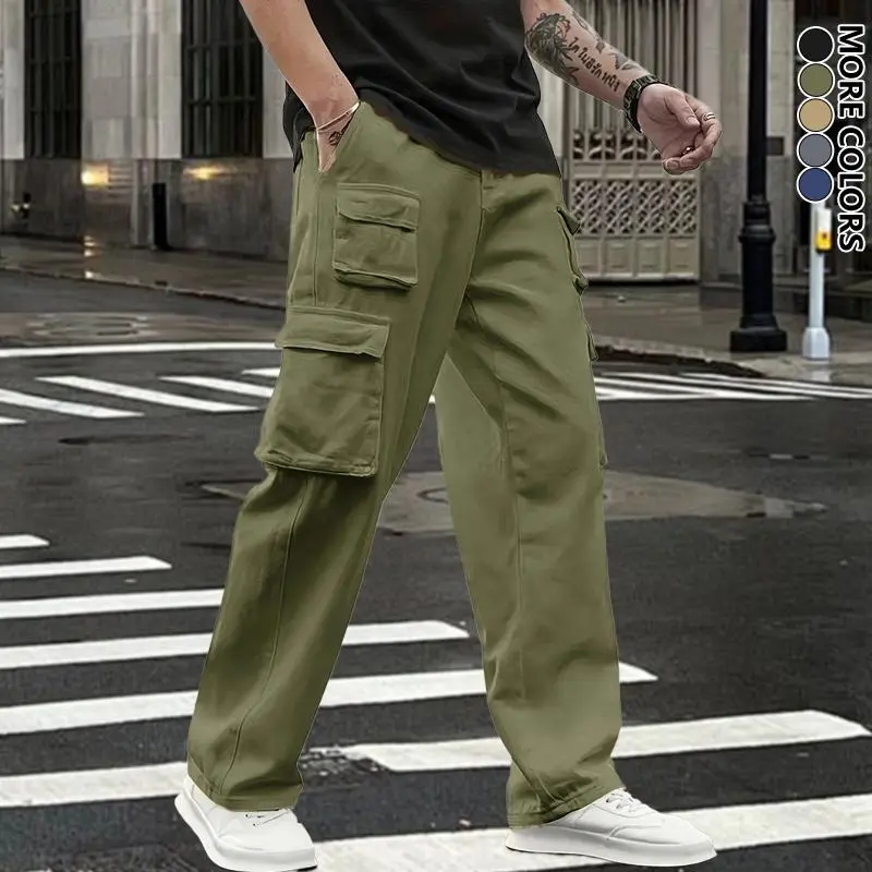 Men's multi-pocket cargo jogging pants with elastic drawstring waistband