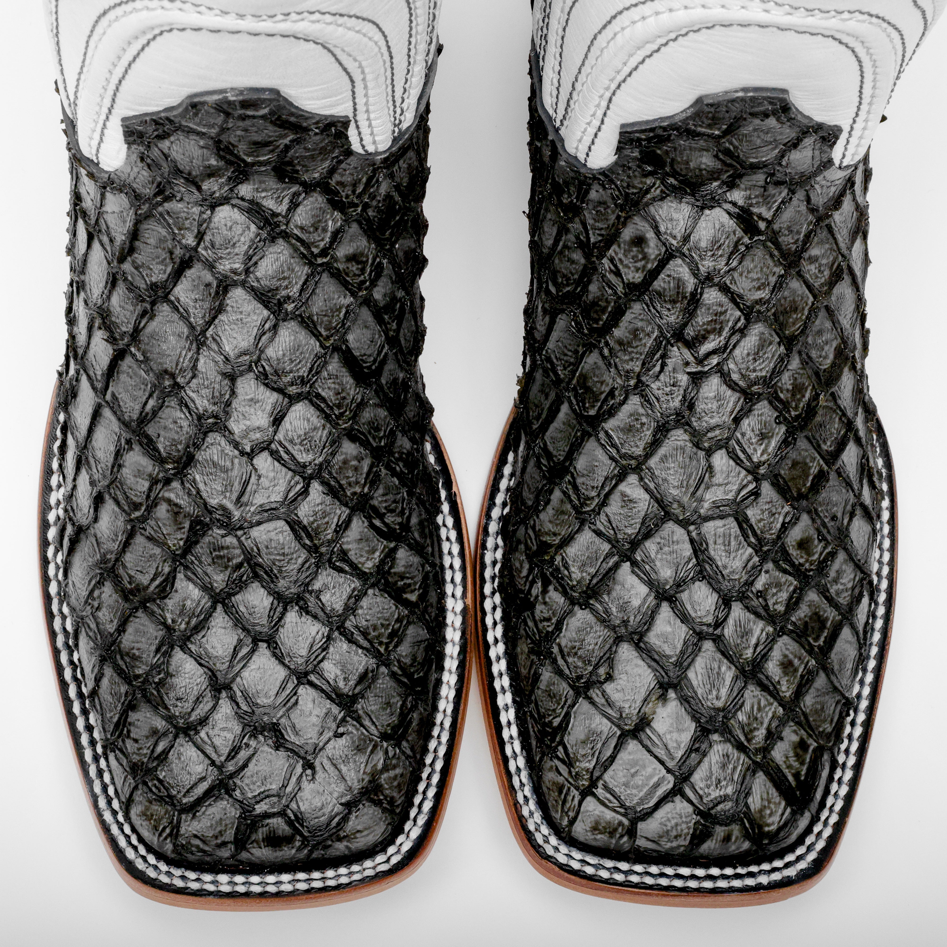 Grey Mini Pirarucu Leather Boots - Square Toe