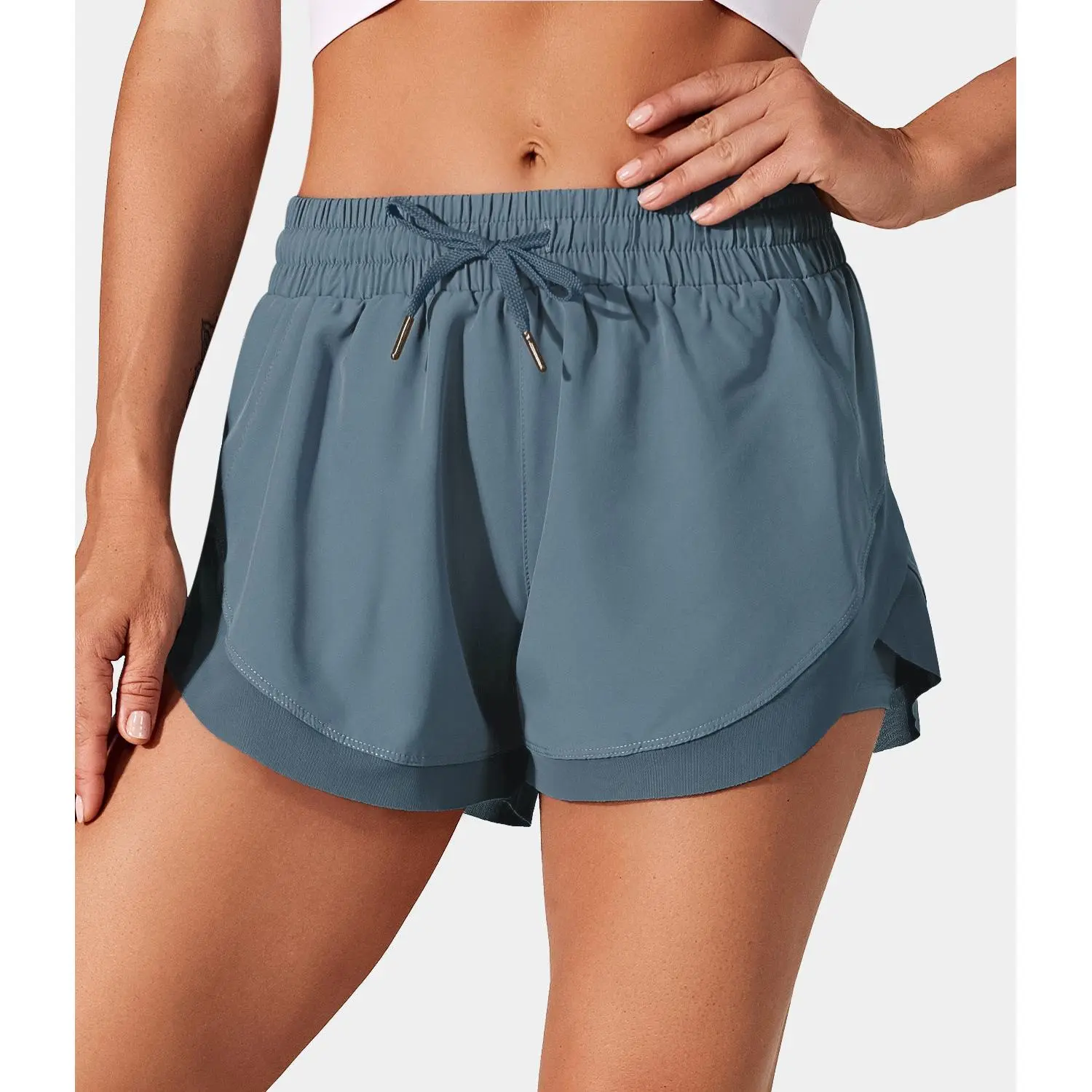 Drawstring Contrast Flowy Mesh Dolphin 2-in-1 Shorts