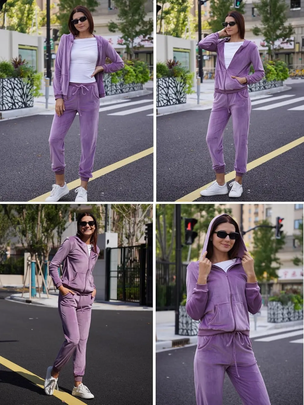 Women's Casual Velour Tracksuit Set Full Zipper Hoodie