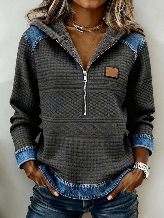 Women'S Casual Color Block Printed Hooded Sweatshirt