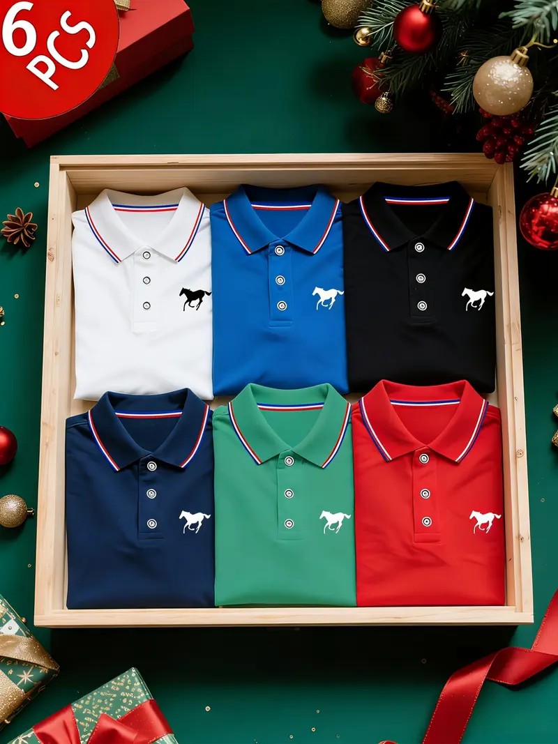 Men's Fitted Polo Shirt Set – Breathable Golf & Casual Wear with Contrast Collar