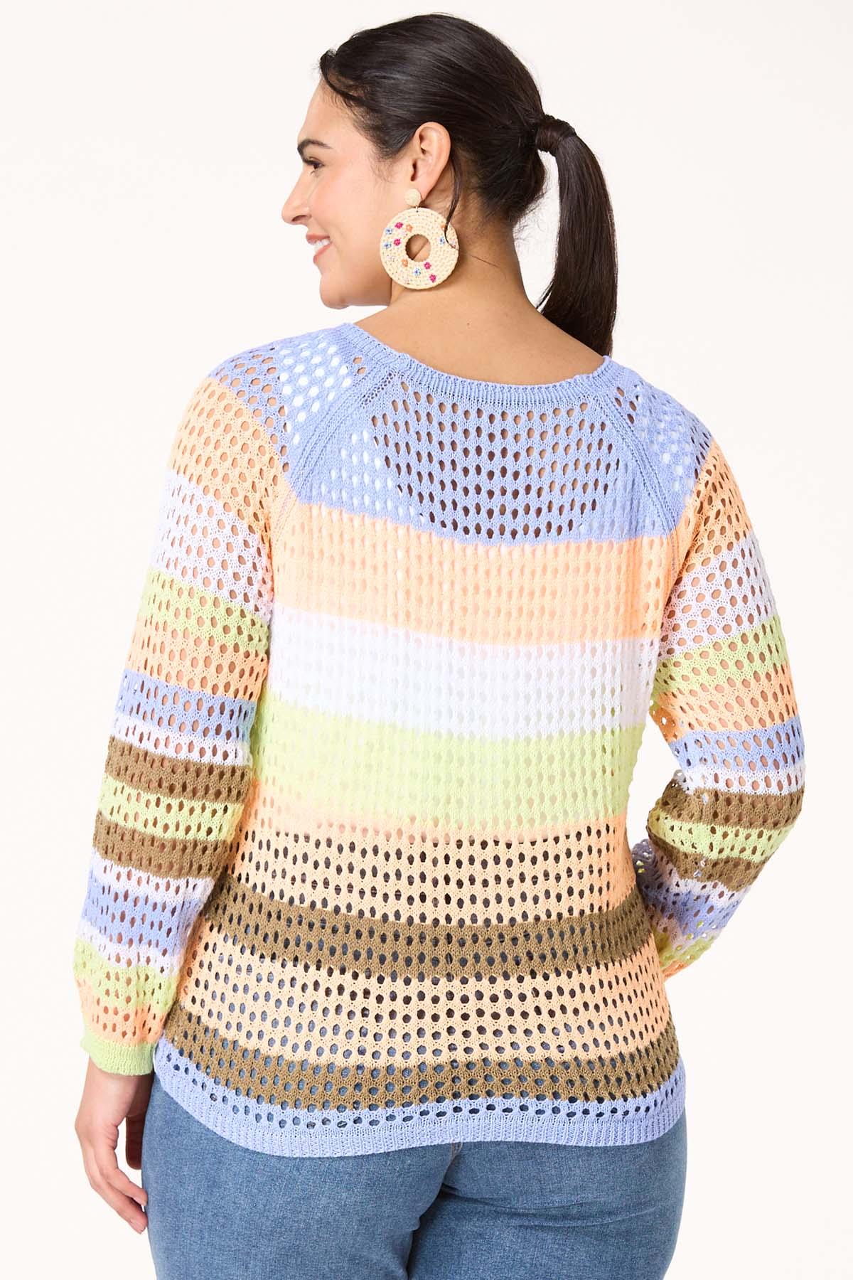 Plus Size Colorblock Open Stitch Sweater