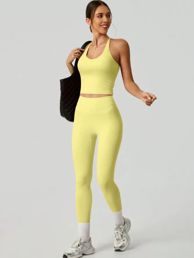 Women's Crisscross Back Tank & High-Waist Butt-Lift Leggings Set