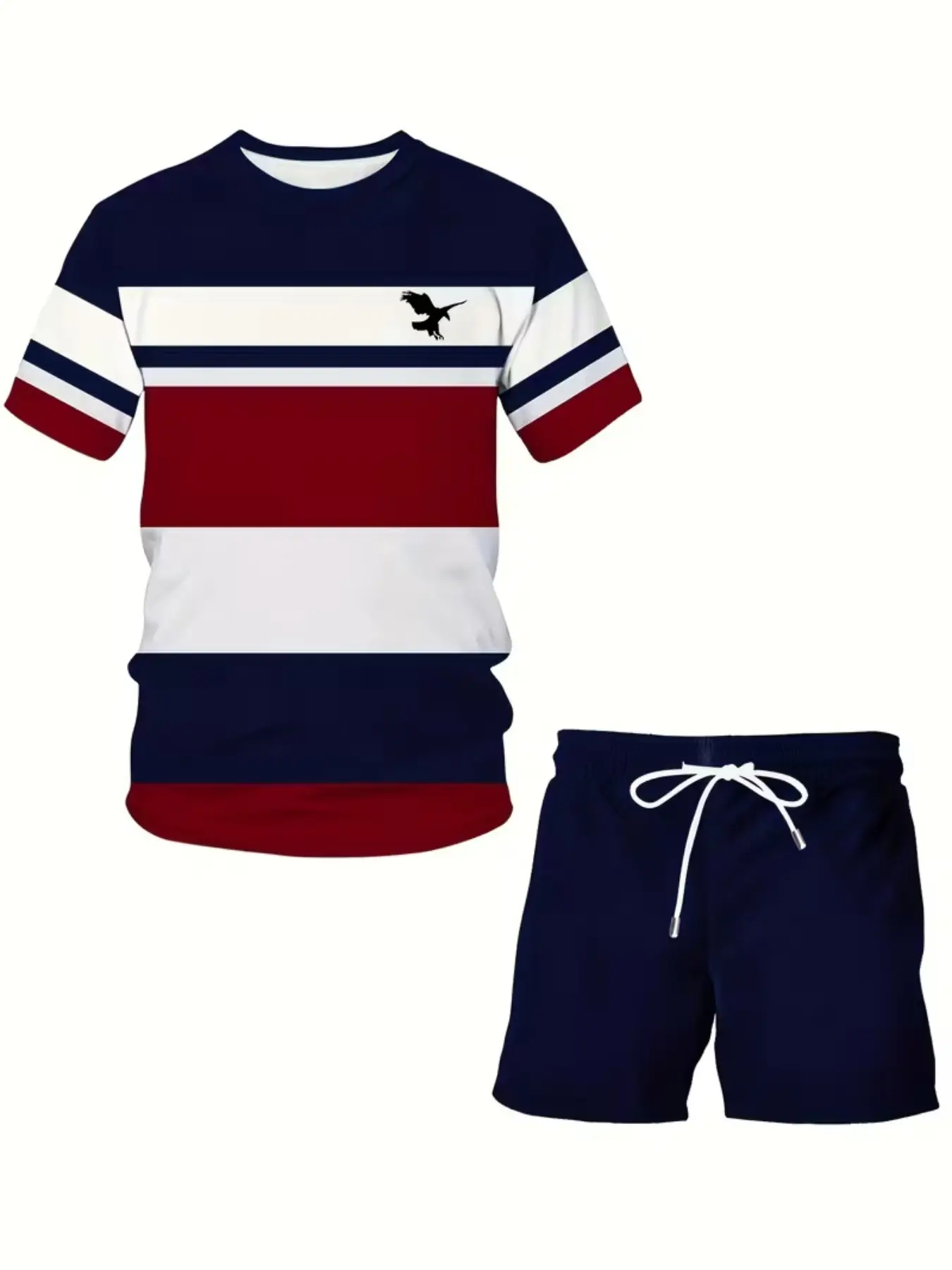 Men's Summer Casual Sportswear Set, Breathable 3D Print Round Neck T-Shirt and Shorts