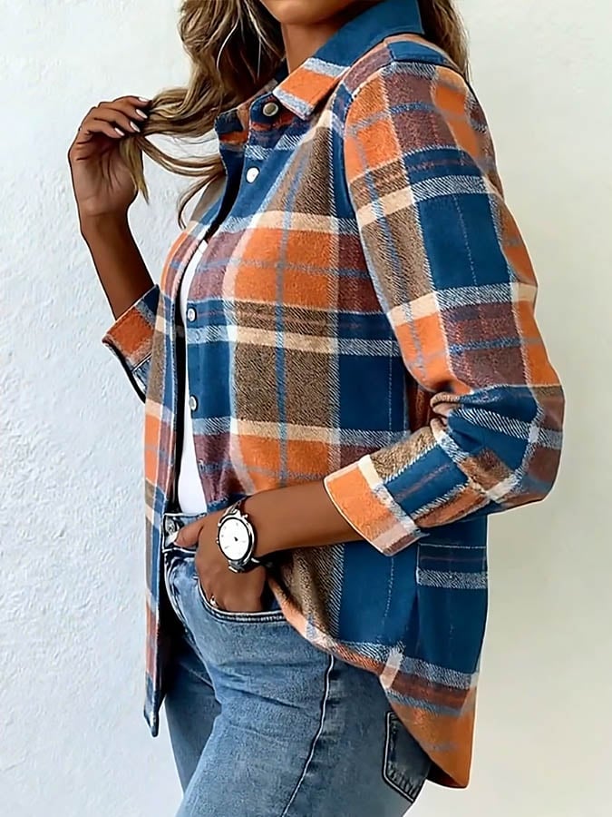 Women's Casual Contrast Plaid Print Shirt