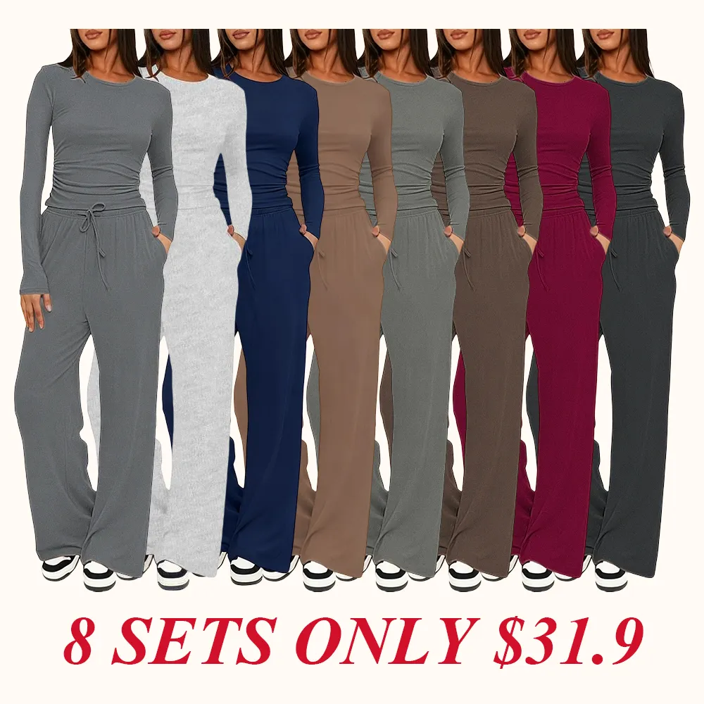 Women's Solid Ruched Drawstring Loungewear Set
