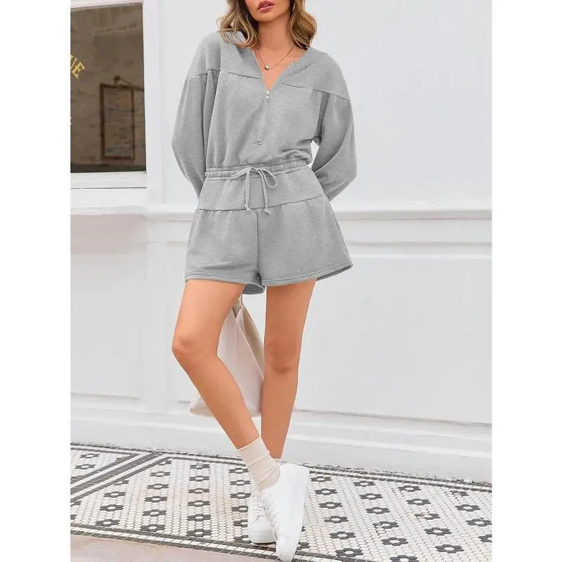 Women's Half-Zip Hooded Long-Sleeve Casual Romper