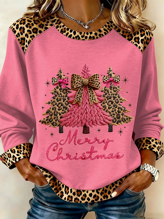 Women's Retro Christmas Season Artistic Pattern Patchwork Casual Sweatshirt