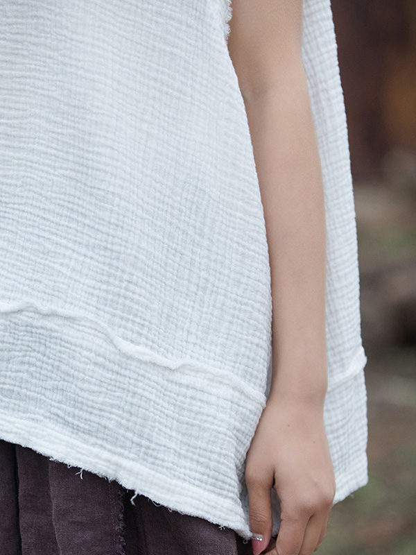 Fringed Pleated Solid Color Split-Joint Loose Sleeveless V-Neck Vest Top