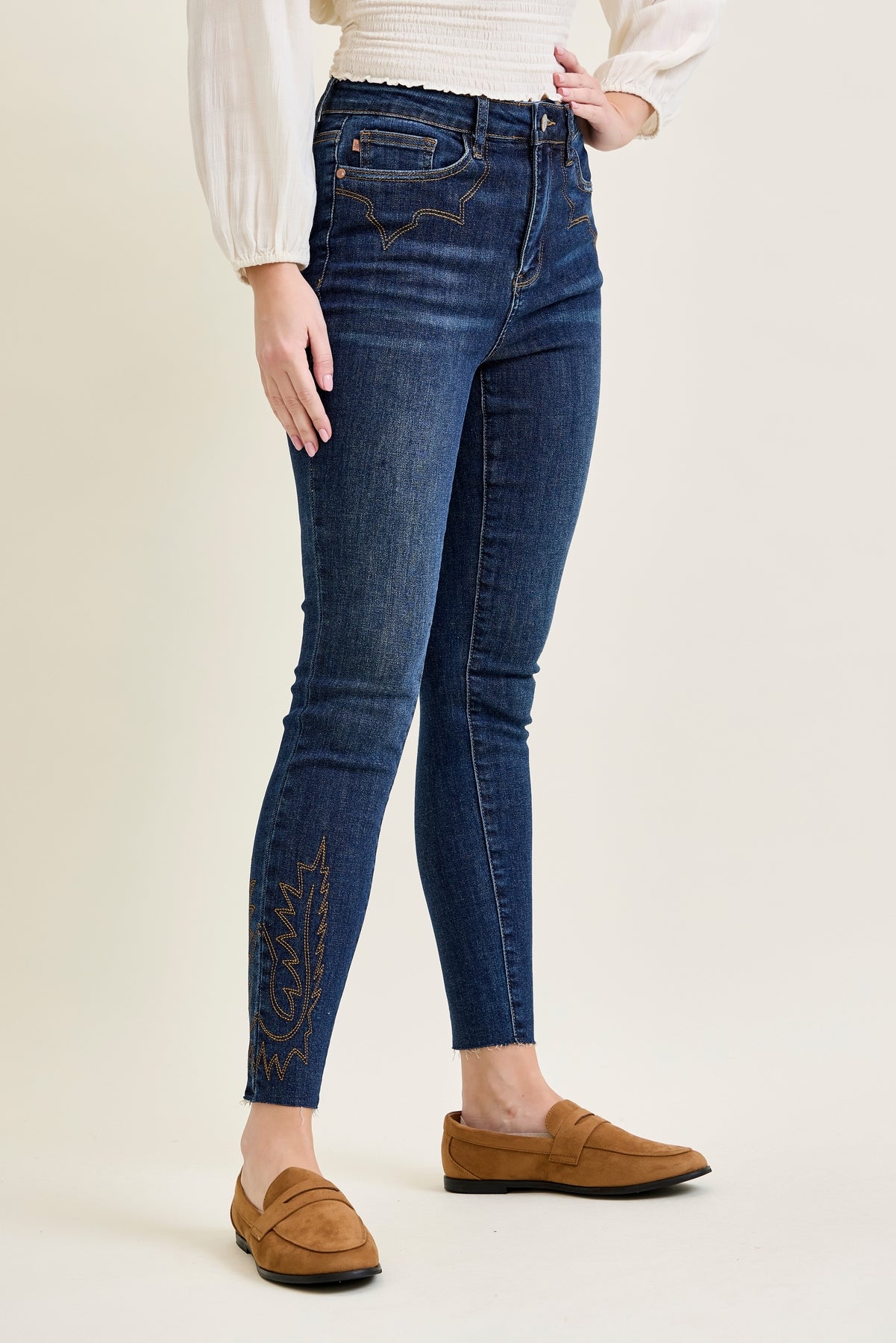 Sarah High Rise Skinny With Western Embroidery Detail