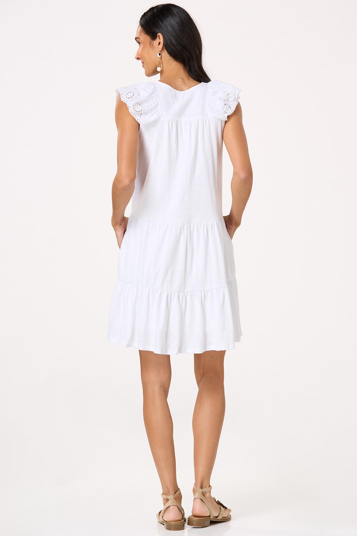 Eyelet Flutter Sleeve Swing Dress