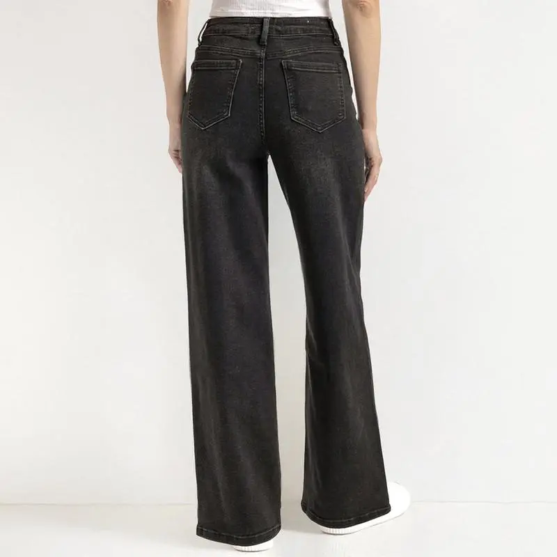 Casual Mid-Rise Denim Multi-Pocket Wide Leg Jeans