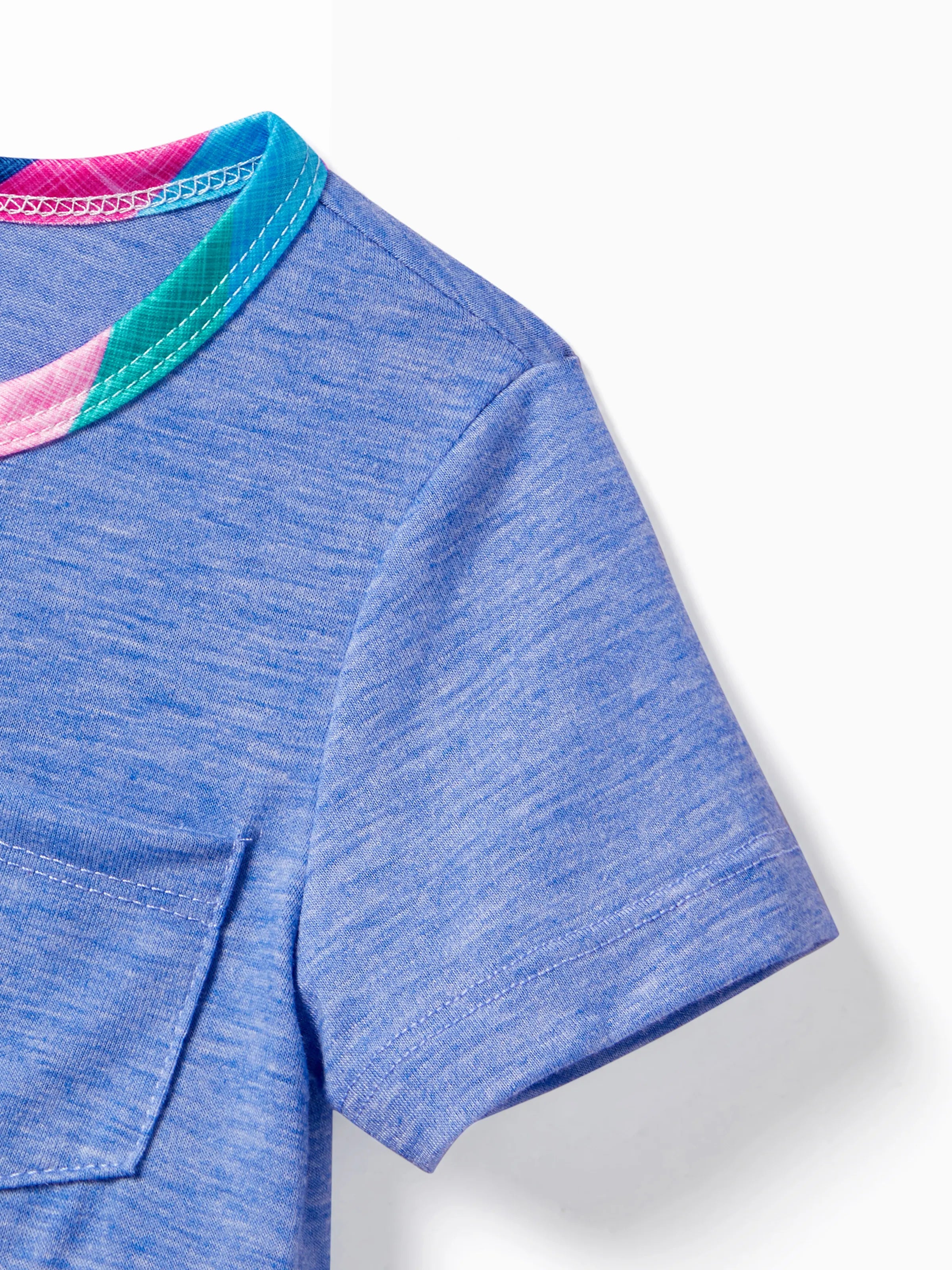 Family Matching Multi-Color Stripe T-shirt and Ruffle Hem Button Strap Dress Sets COLOREDSTRIPES