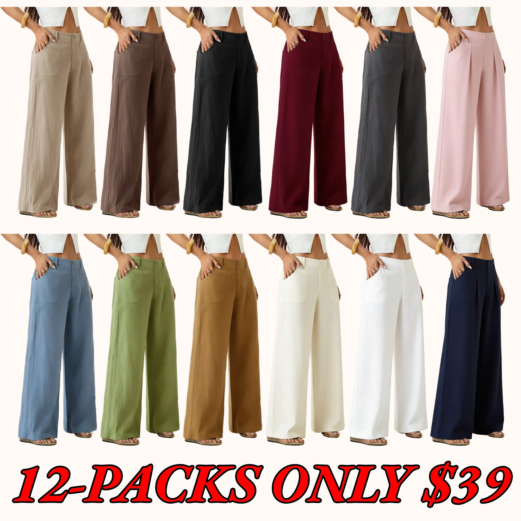 Women's Classic Linen Wide-Leg Pants — Flowy, Wide-Straight Beach Trousers for Summer (With Pockets)