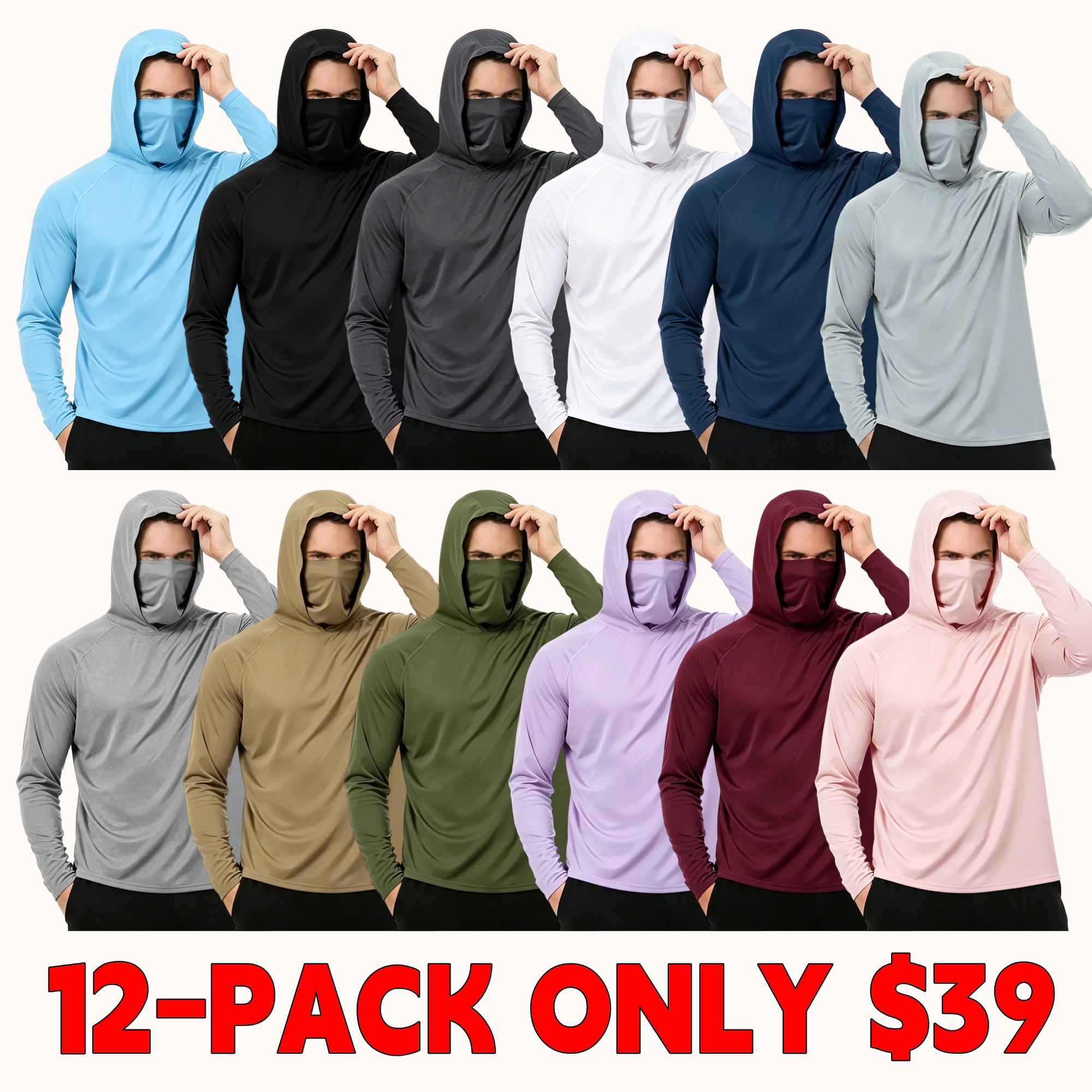 Men's sports hooded long-sleeved fishing shirt set, including face mask