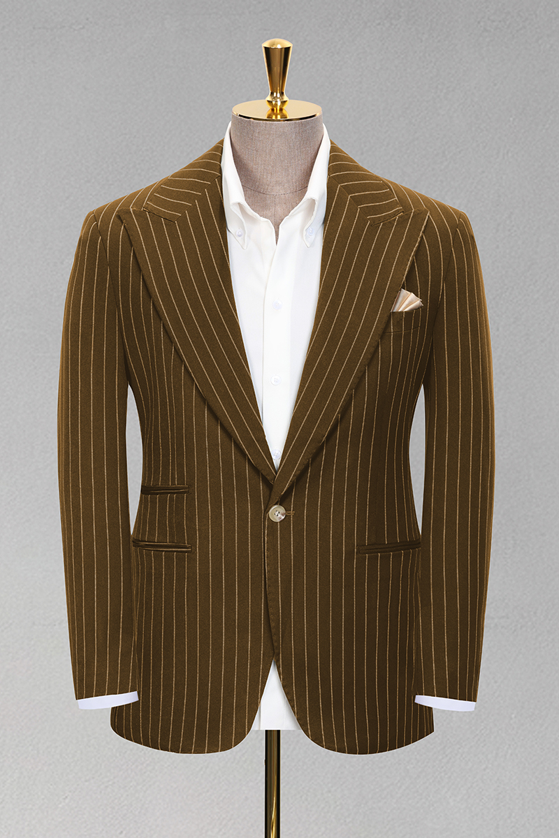 Men's Dark Green Pinstripe Single-Breasted Blazer