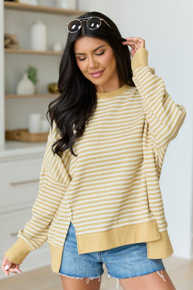 Kara Yellow Stripe Waffle Pullover