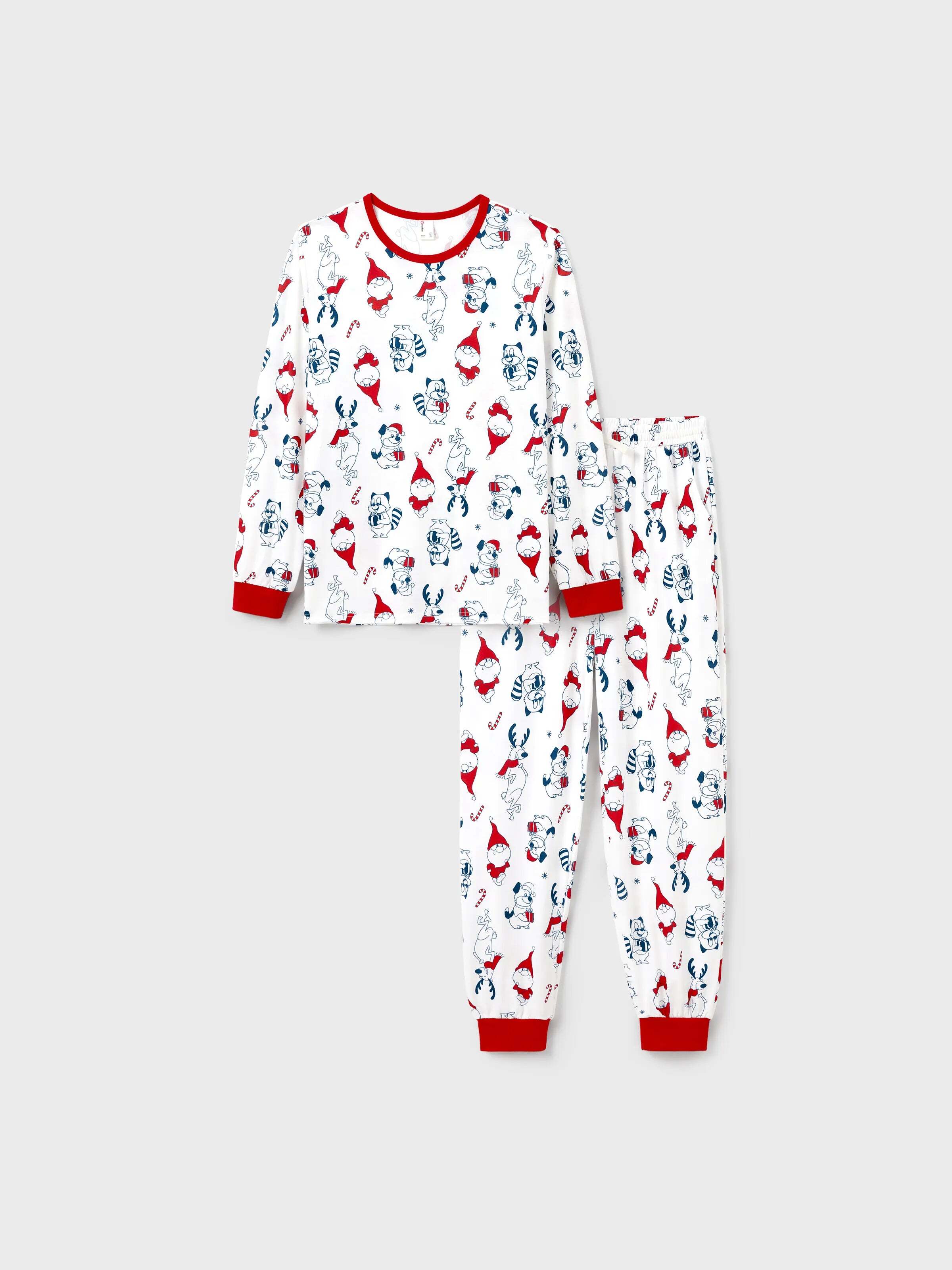 Christmas Matching Family Pajamas Set Santa Claus and Dogs Print PJS with Christmas Socks White