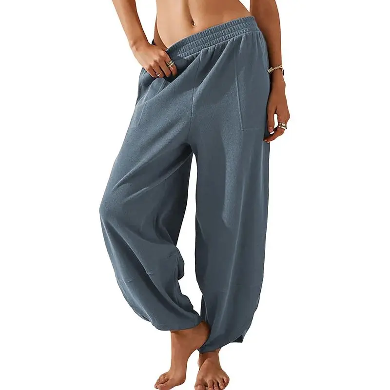 Women's Baggy Wideleg Pants Casual Elastic Waisted Palazzo Harem Pants