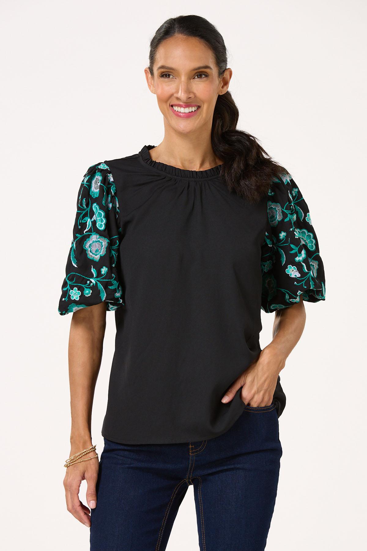 Floral Embroidered Puff Sleeve Top