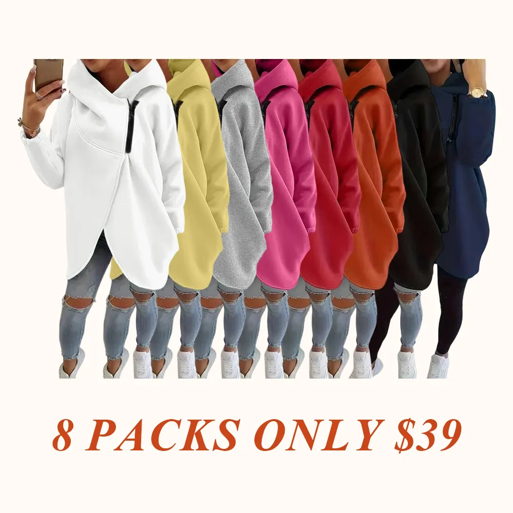 Women's Plus Size Hooded Sweatshirt, Full Zip Fashion Design, Asymmetrical Hem