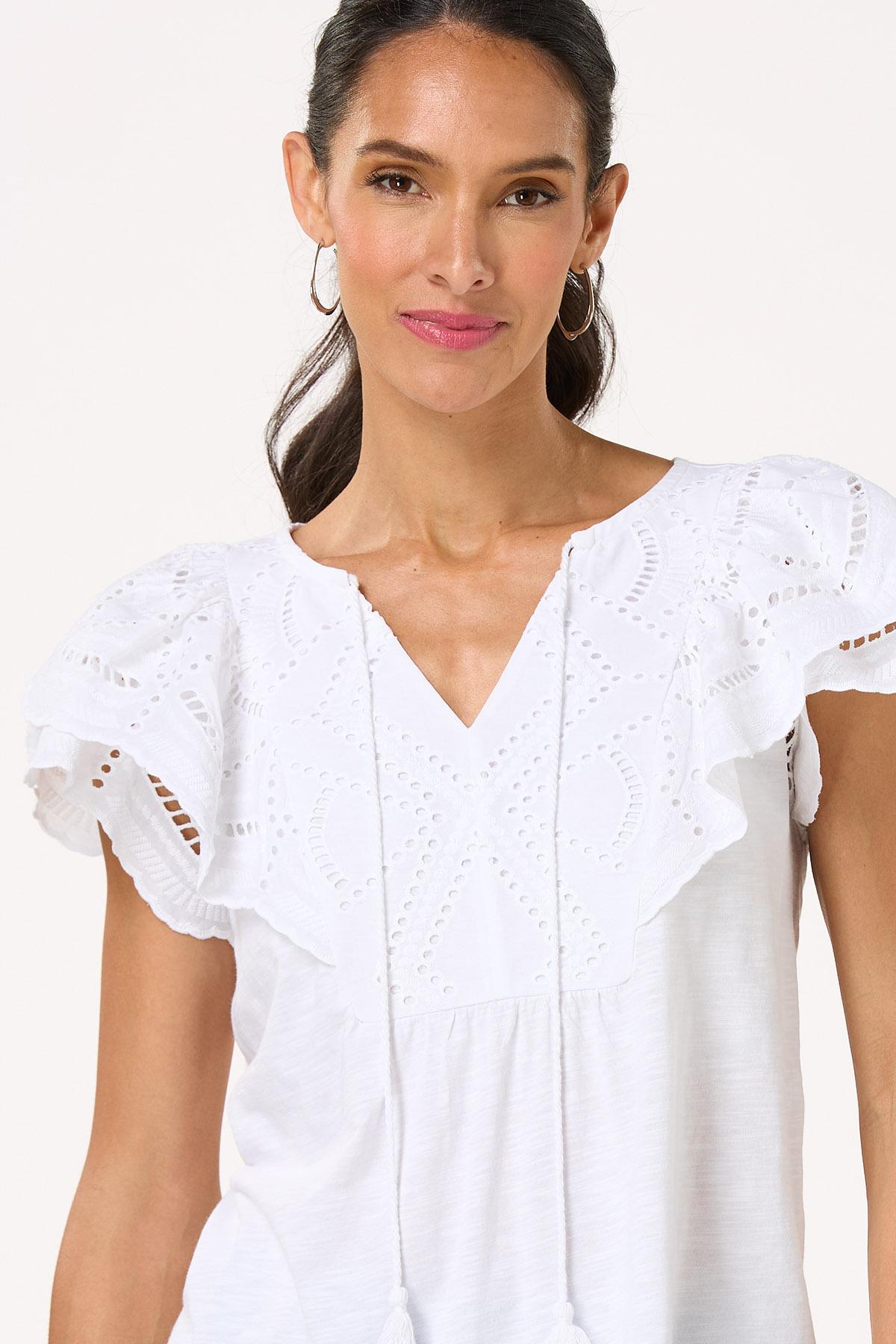Eyelet Ruffled Trim Top