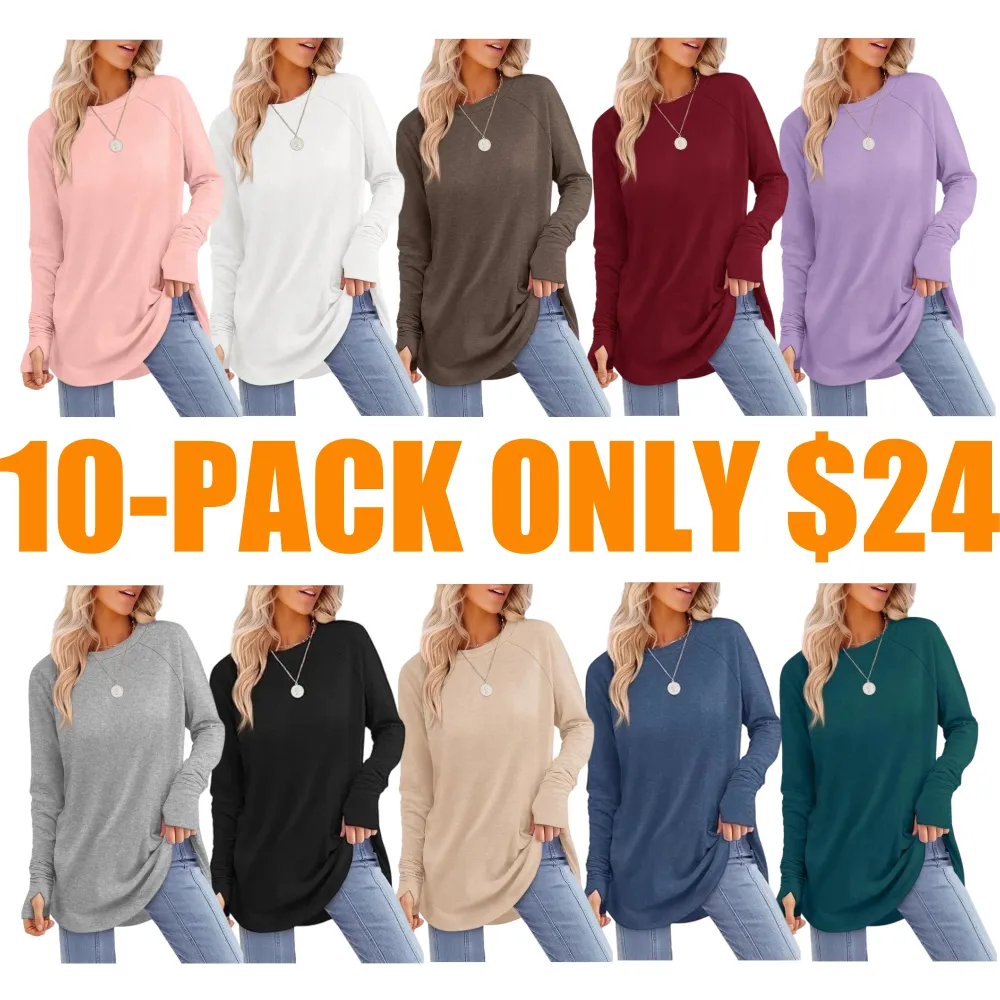 Womens Tunic Tops Crew Curved Hem