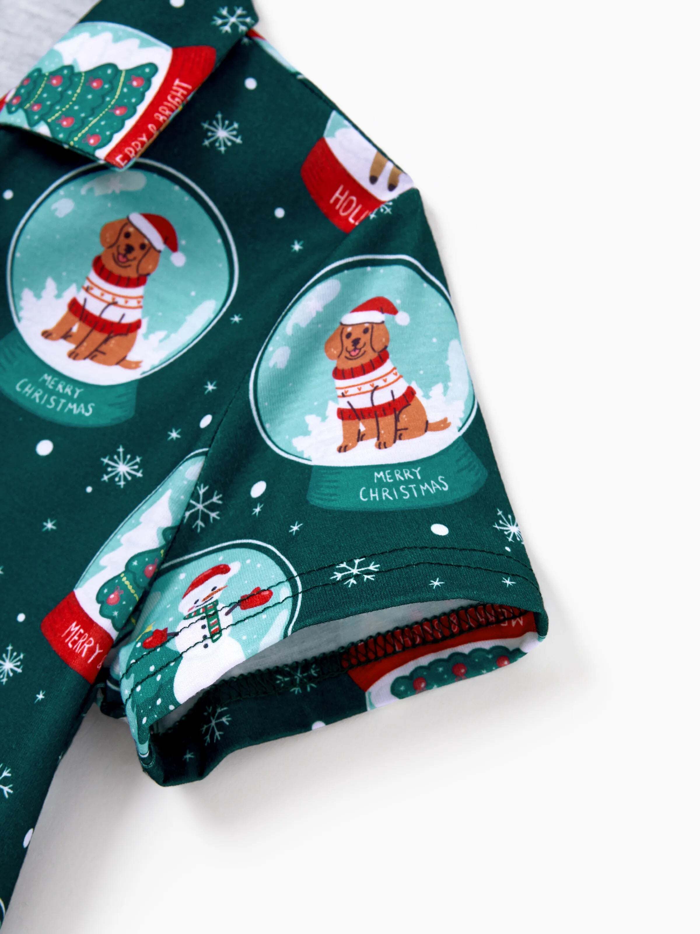 Christmas Matching Family Pajamas Set Santa Claus Christmas-themed Print PJS Turquoise