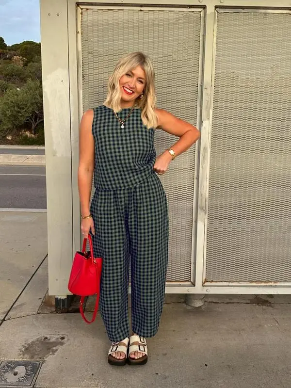 Women's Plaid Print Tank Top & Pants Two-piece Set