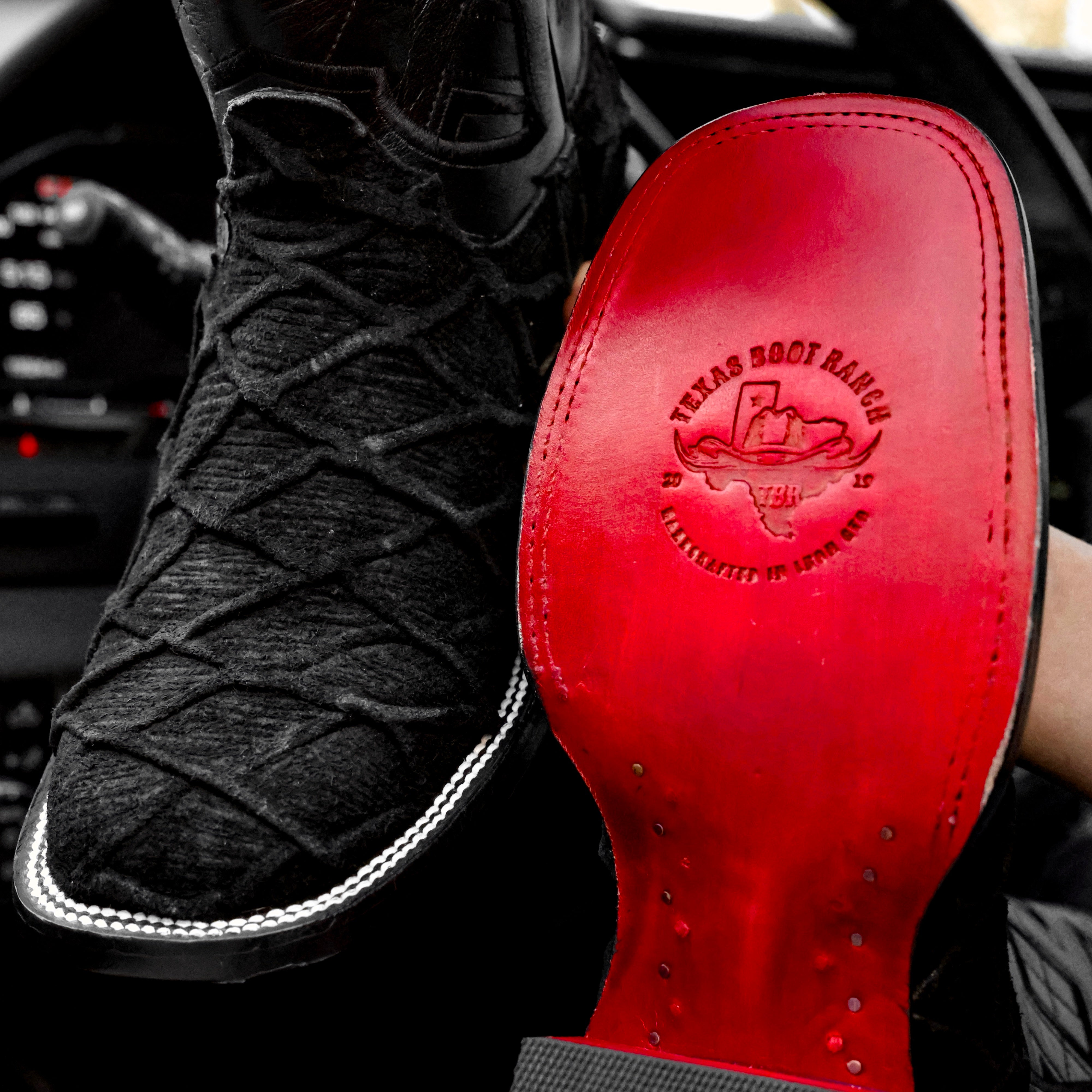 Black Rough-Out Pirarucu Leather Boots - Square Toe