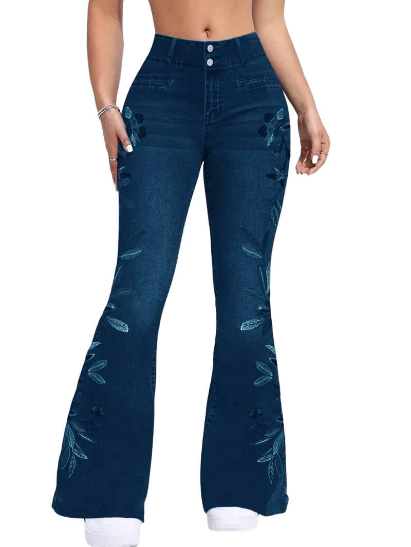 Women's denim printed flared pants