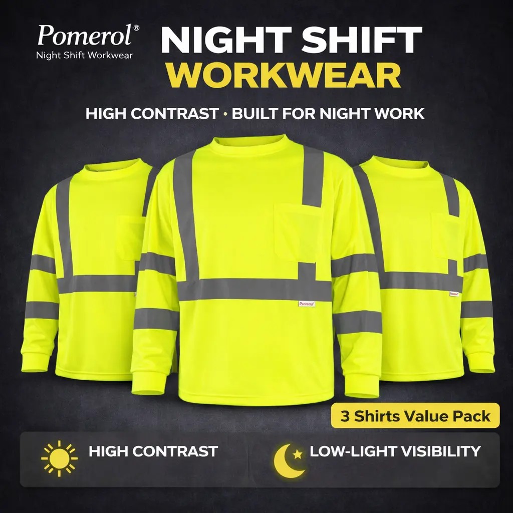 3/6-Pack High Vis Safety Long Sleeve | Reflective & Breathable Work T-Shirts with Pocket for Construction, Warehouses, Outdoor Work, Night Fishing