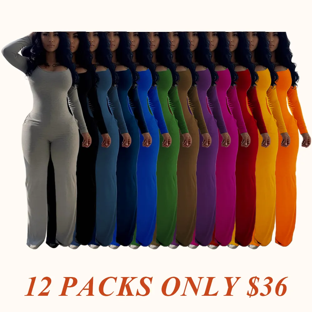 Women's Sexy Plain Long Sleeve Jumpsuit, Fall & Winter Fashion
